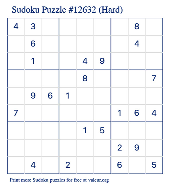 Free Printable Hard Sudoku Puzzle number 12632