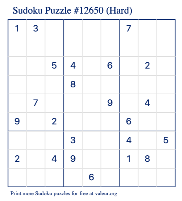 Free Printable Hard Sudoku Puzzle number 12650