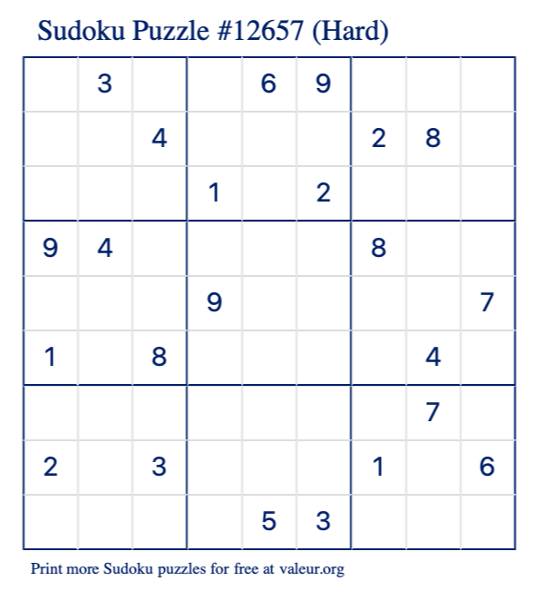 Free Printable Hard Sudoku Puzzle number 12657