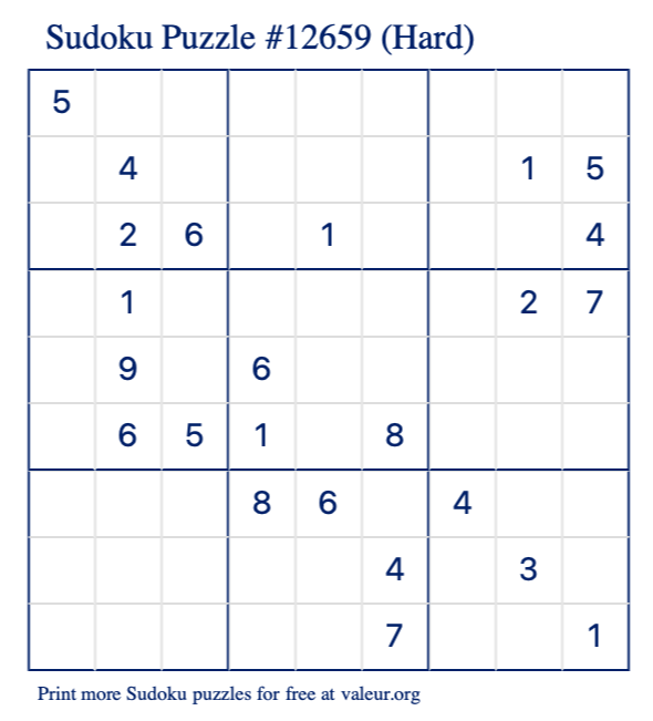Free Printable Hard Sudoku Puzzle number 12659