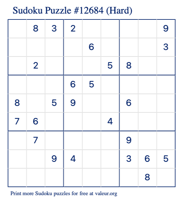 Free Printable Hard Sudoku Puzzle number 12684