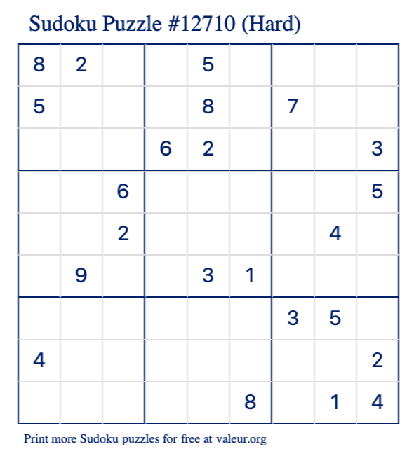 Free Printable Hard Sudoku Puzzle number 12710