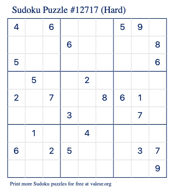 Free Printable Hard Sudoku Puzzle number 12717