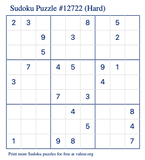 Free Printable Hard Sudoku with - Sudoku Puzzle 12722