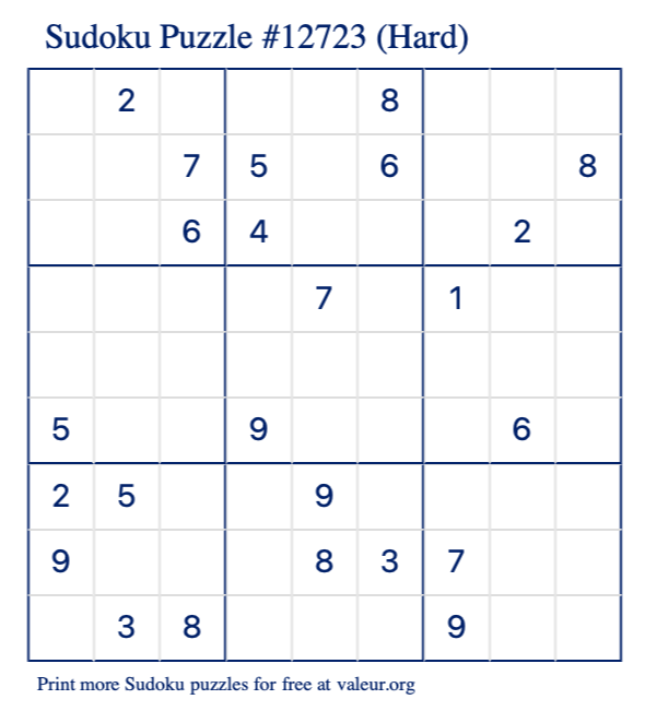 Free Printable Hard Sudoku Puzzle number 12723