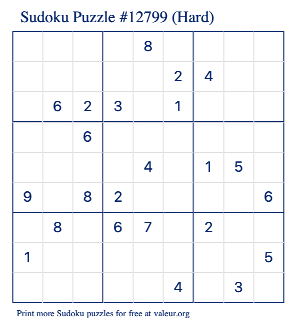 Free Printable Hard Sudoku Puzzle number 12799