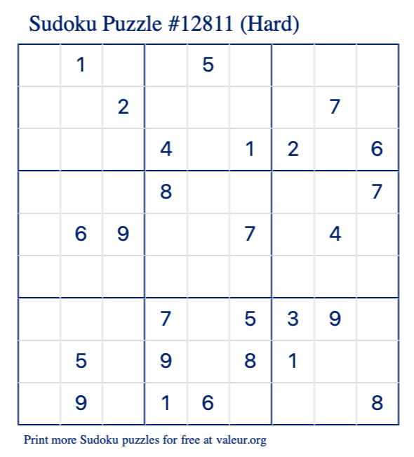 Free Printable Hard Sudoku Puzzle number 12811