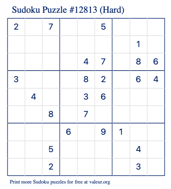 Free Printable Hard Sudoku Puzzle number 12813