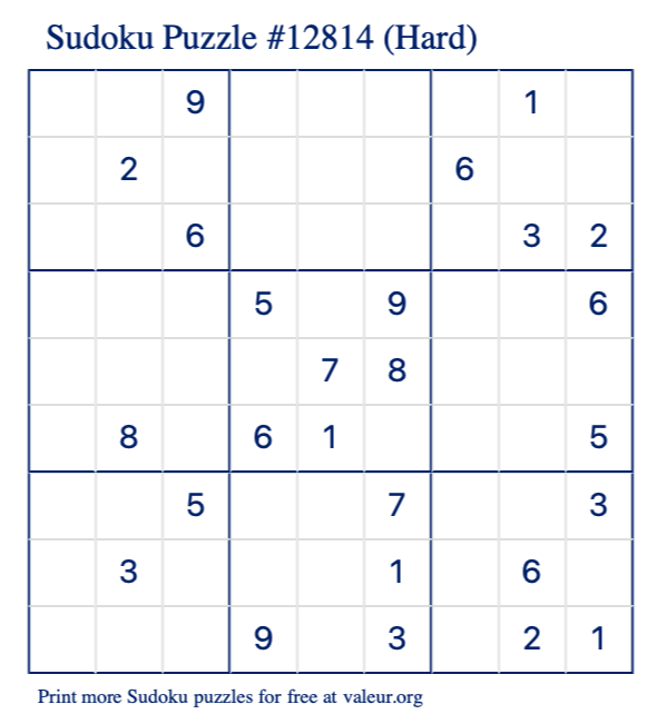 Free Printable Hard Sudoku Puzzle number 12814