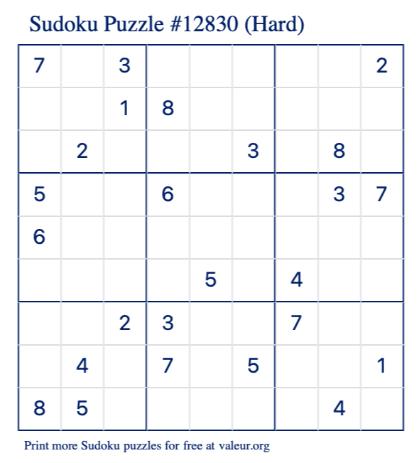 Free Printable Hard Sudoku Puzzle number 12830