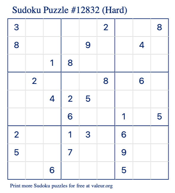 Free Printable Hard Sudoku Puzzle number 12832