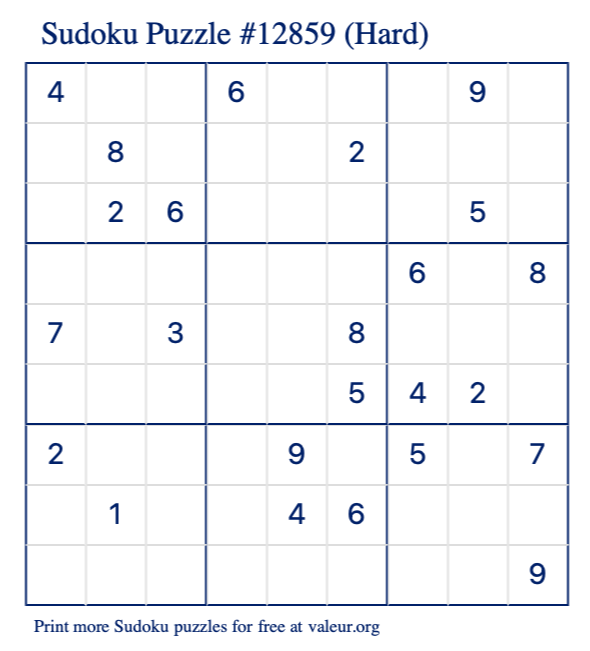 Free Printable Hard Sudoku Puzzle number 12859