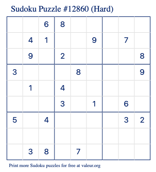 Free Printable Hard Sudoku Puzzle number 12860
