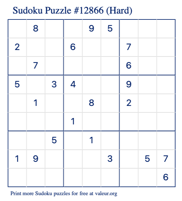 Free Printable Hard Sudoku Puzzle number 12866