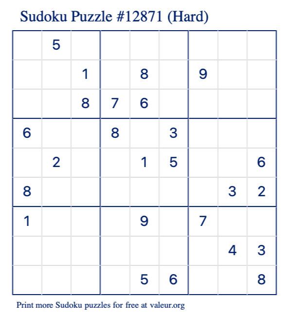 Free Printable Hard Sudoku Puzzle number 12871