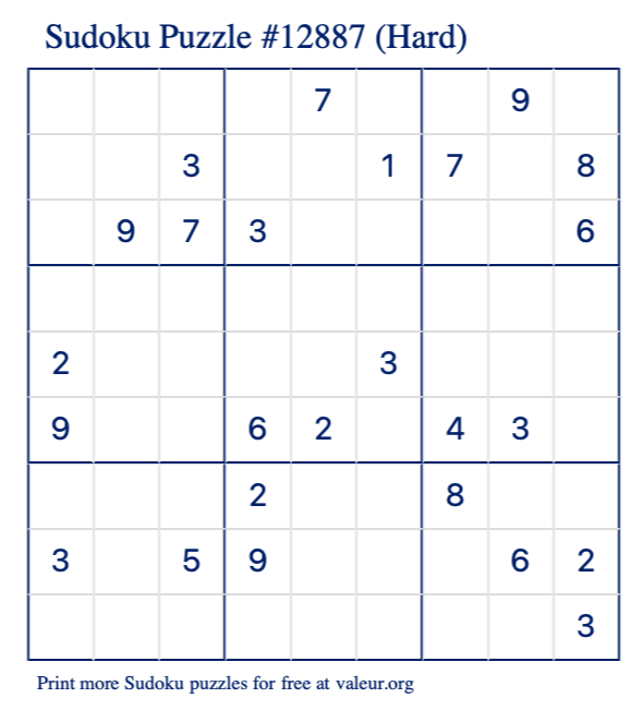 Free Printable Hard Sudoku Puzzle number 12887