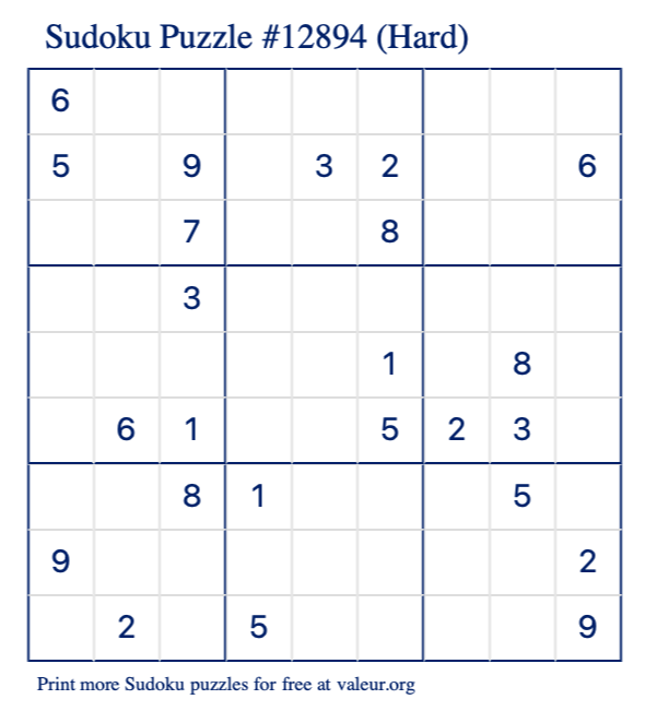 Free Printable Hard Sudoku Puzzle number 12894