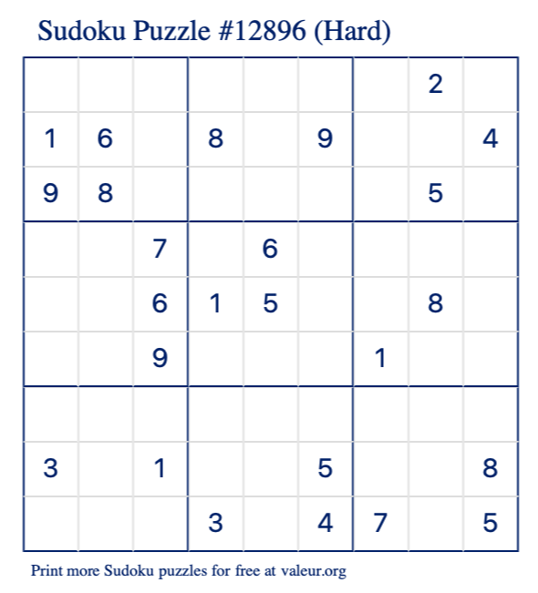 Free Printable Hard Sudoku Puzzle number 12896