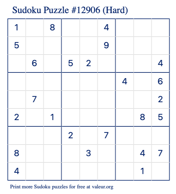 Free Printable Hard Sudoku Puzzle number 12906