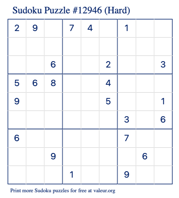Free Printable Hard Sudoku Puzzle number 12946