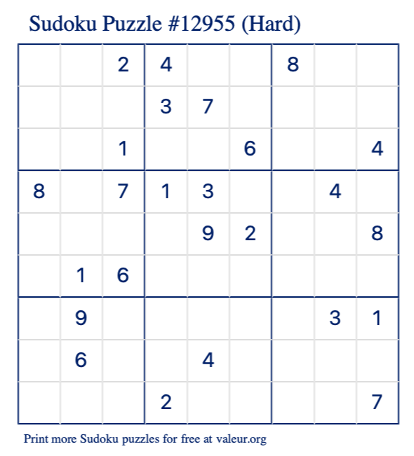 Free Printable Hard Sudoku Puzzle number 12955
