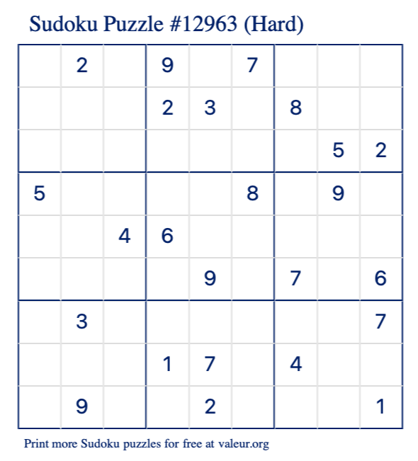 Free Printable Hard Sudoku Puzzle number 12963
