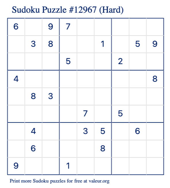 Free Printable Hard Sudoku Puzzle number 12967