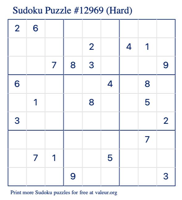 Free Printable Hard Sudoku Puzzle number 12969