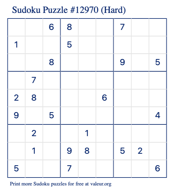 Free Printable Hard Sudoku Puzzle number 12970