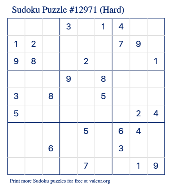 Free Printable Hard Sudoku Puzzle number 12971