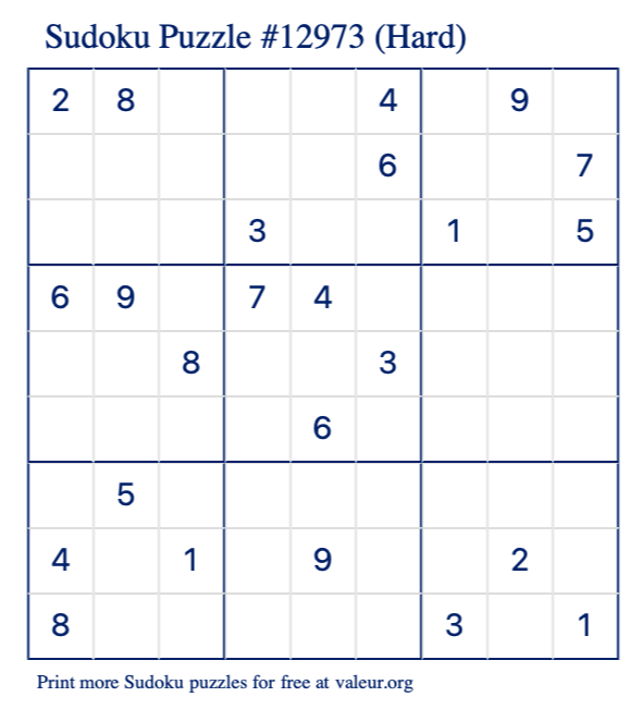 Free Printable Hard Sudoku Puzzle number 12973