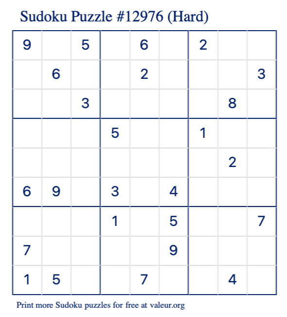 Free Printable Hard Sudoku Puzzle number 12976