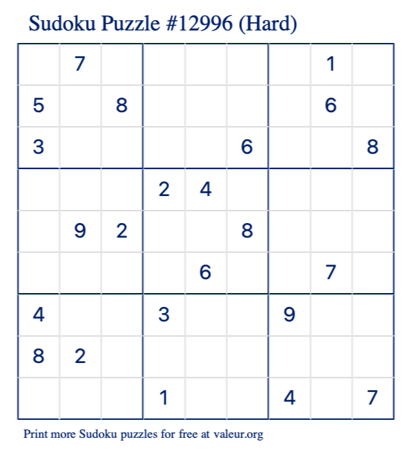 Free Printable Hard Sudoku Puzzle number 12996