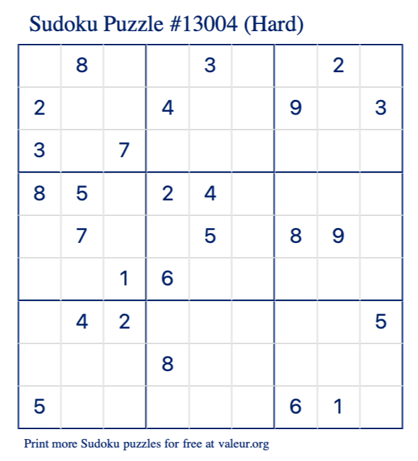 Free Printable Hard Sudoku Puzzle number 13004