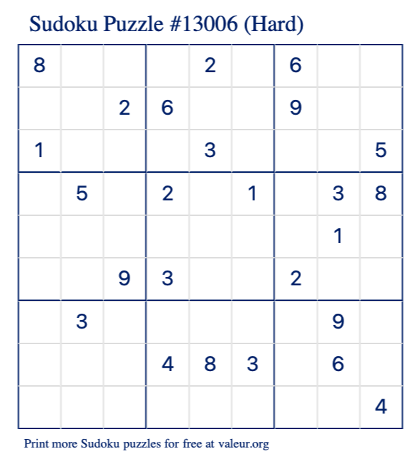 Free Printable Hard Sudoku Puzzle number 13006