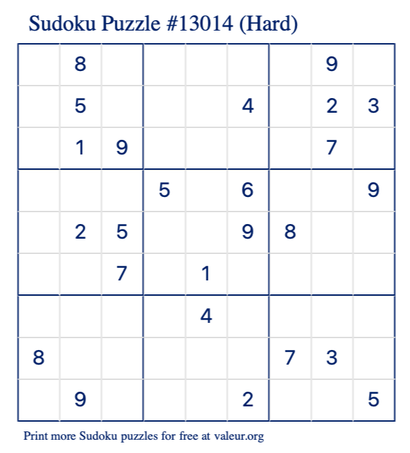 Free Printable Hard Sudoku Puzzle number 13014