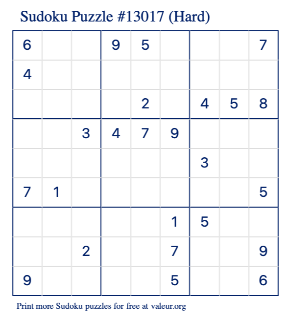 Free Printable Hard Sudoku Puzzle number 13017