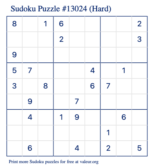 Free Printable Hard Sudoku Puzzle number 13024