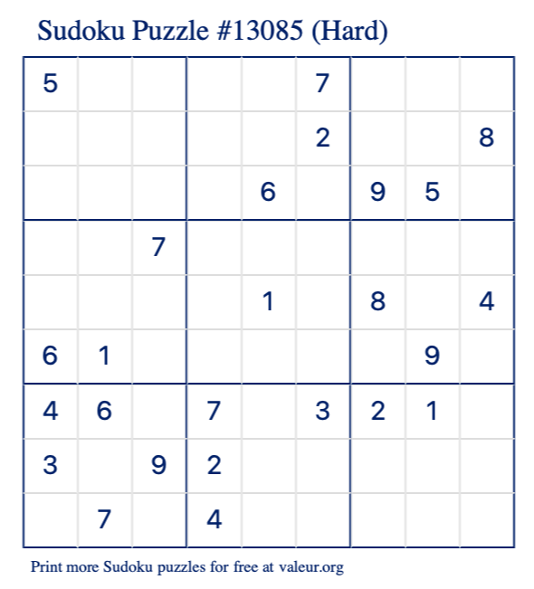 Free Printable Hard Sudoku Puzzle number 13085