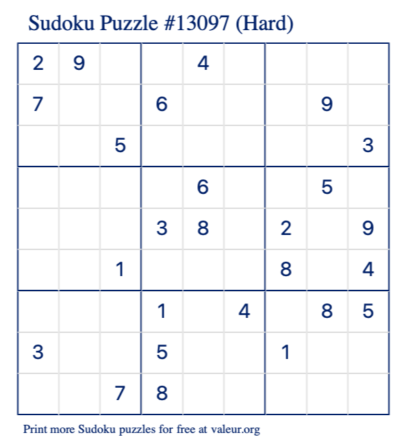 Free Printable Hard Sudoku Puzzle number 13097