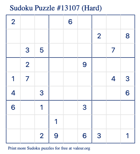 Free Printable Hard Sudoku Puzzle number 13107