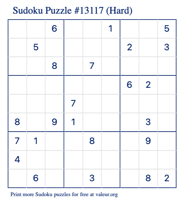 Free Printable Hard Sudoku Puzzle number 13117