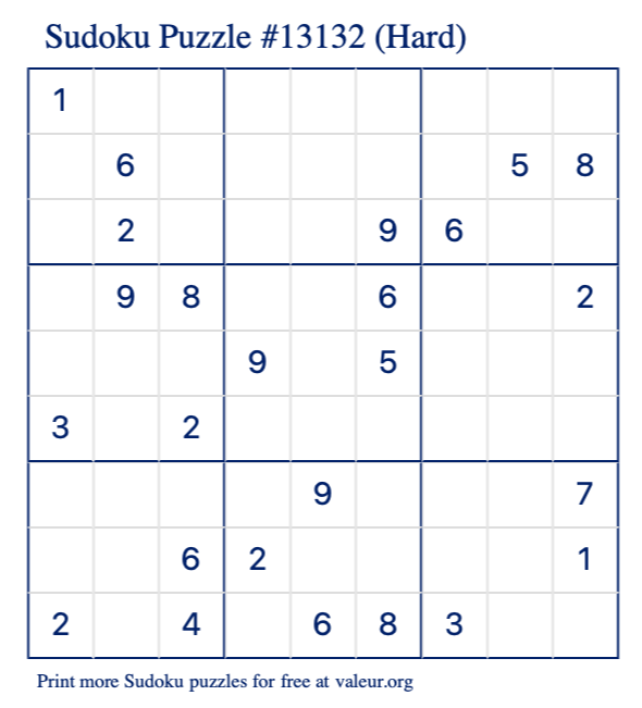 Free Printable Hard Sudoku Puzzle number 13132