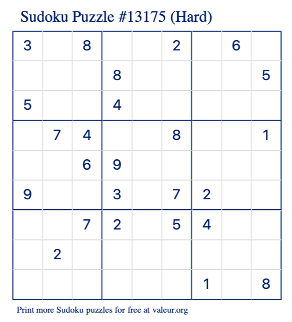 Free Printable Hard Sudoku Puzzle number 13175