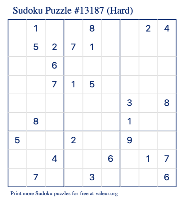 Free Printable Hard Sudoku Puzzle number 13187