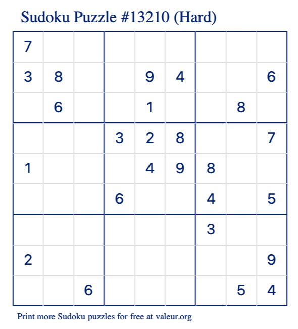 Free Printable Hard Sudoku Puzzle number 13210