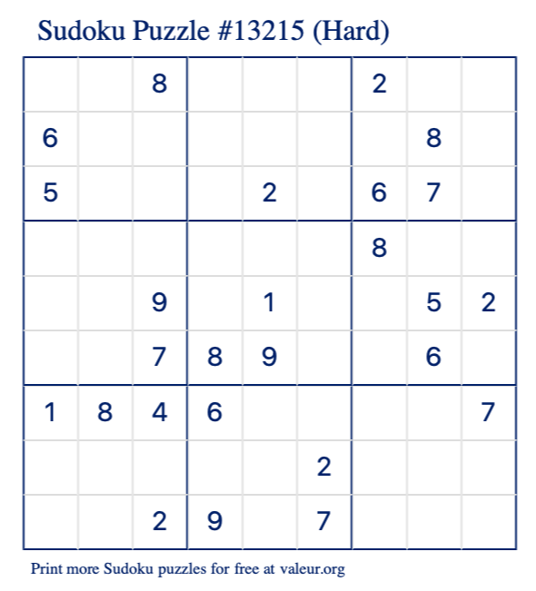Free Printable Hard Sudoku Puzzle number 13215