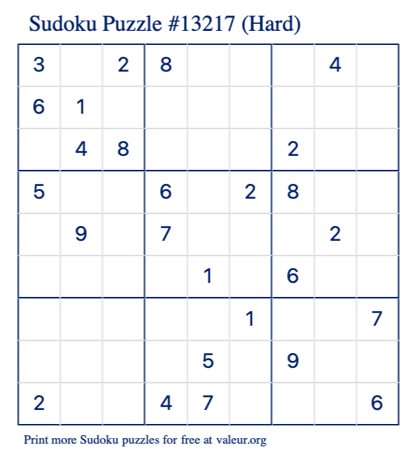 Free Printable Hard Sudoku Puzzle number 13217