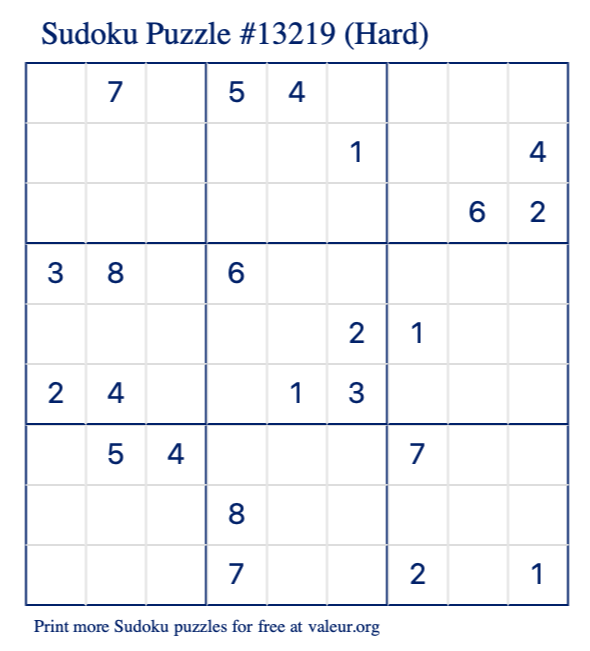 free printable hard sudoku with the answer 13219