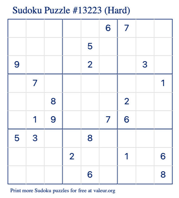 Free Printable Hard Sudoku Puzzle number 13223